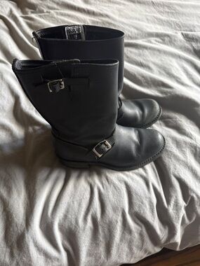 Frye Black Leather Mid-Calf Engineer Boots
